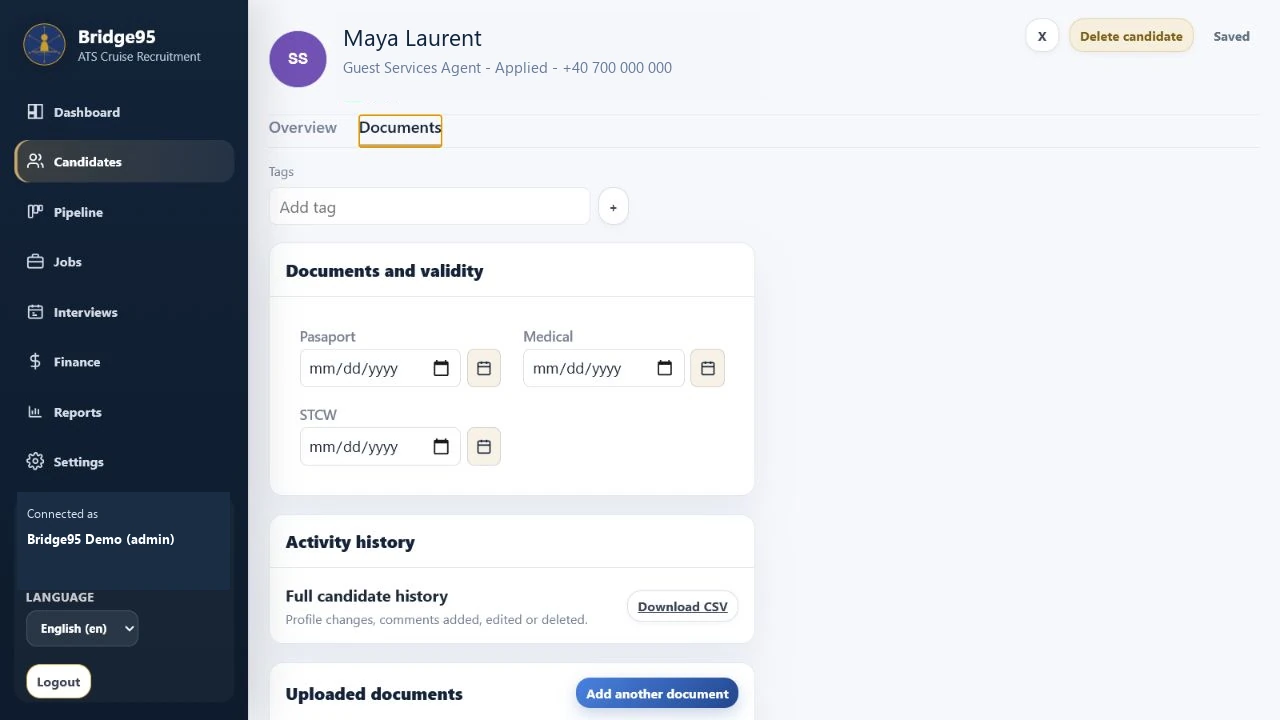 Maritime document tracking mockup with fictional documents