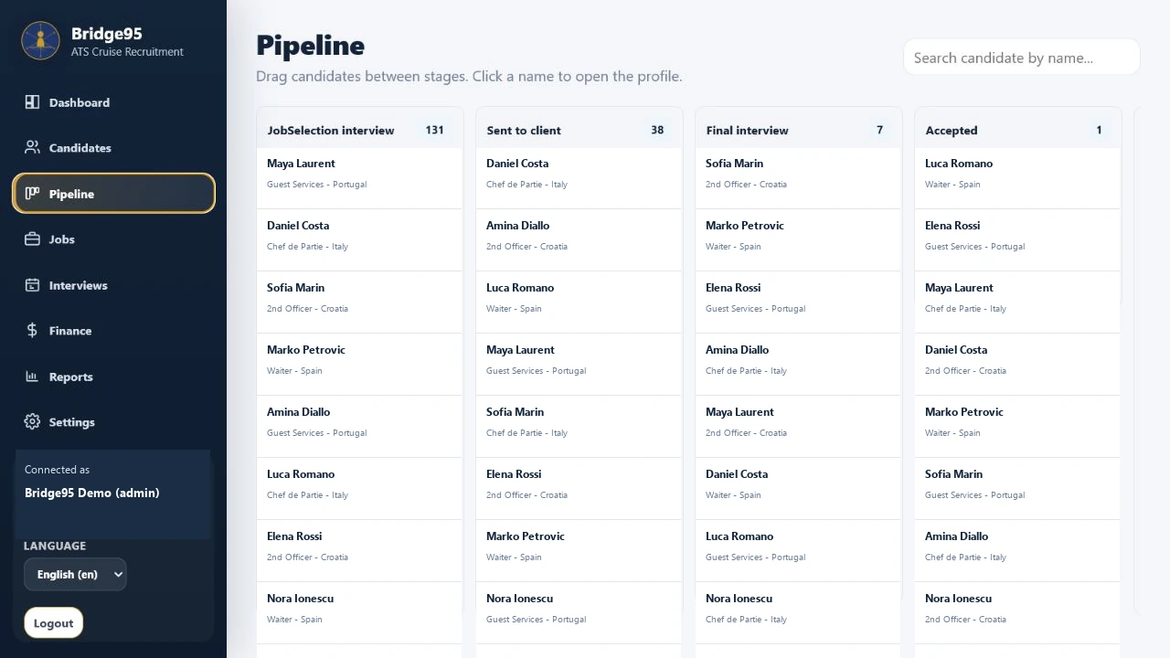 Structured client role request mockup with fictional companies