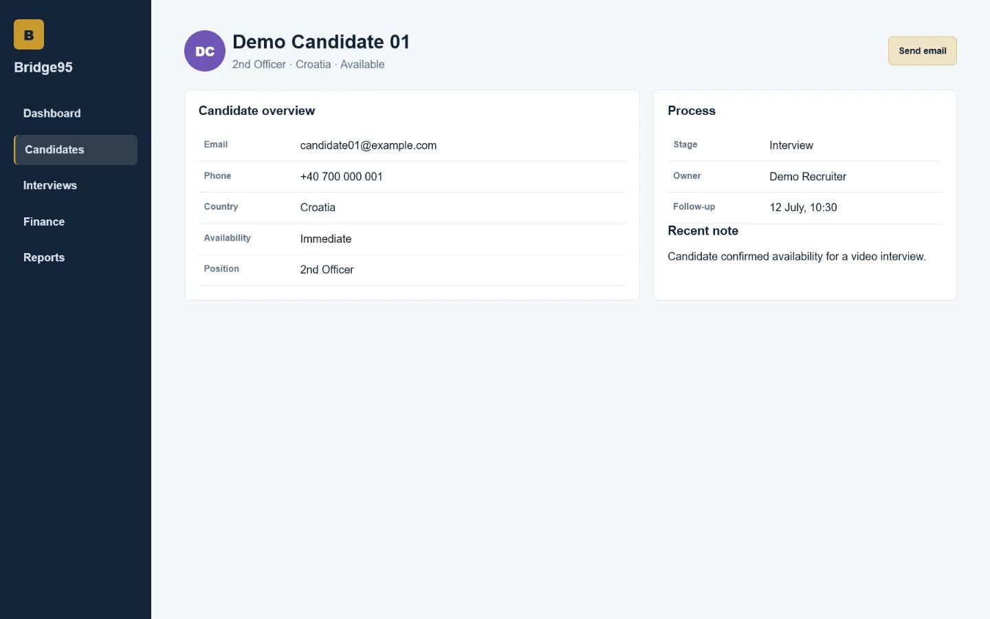 Bridge95 fictional candidate profile
