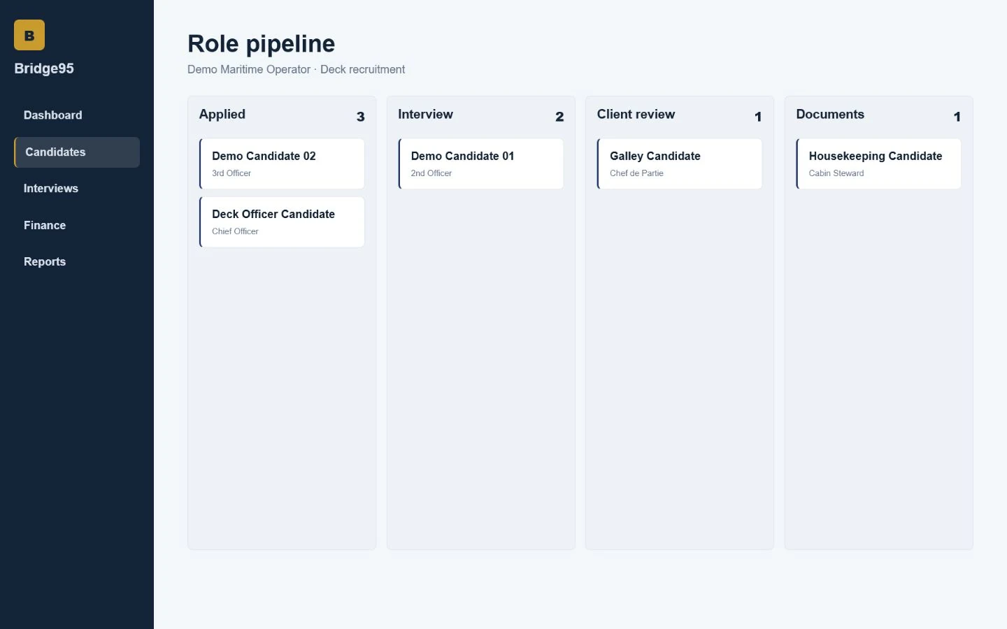 Structured client role request mockup with fictional companies